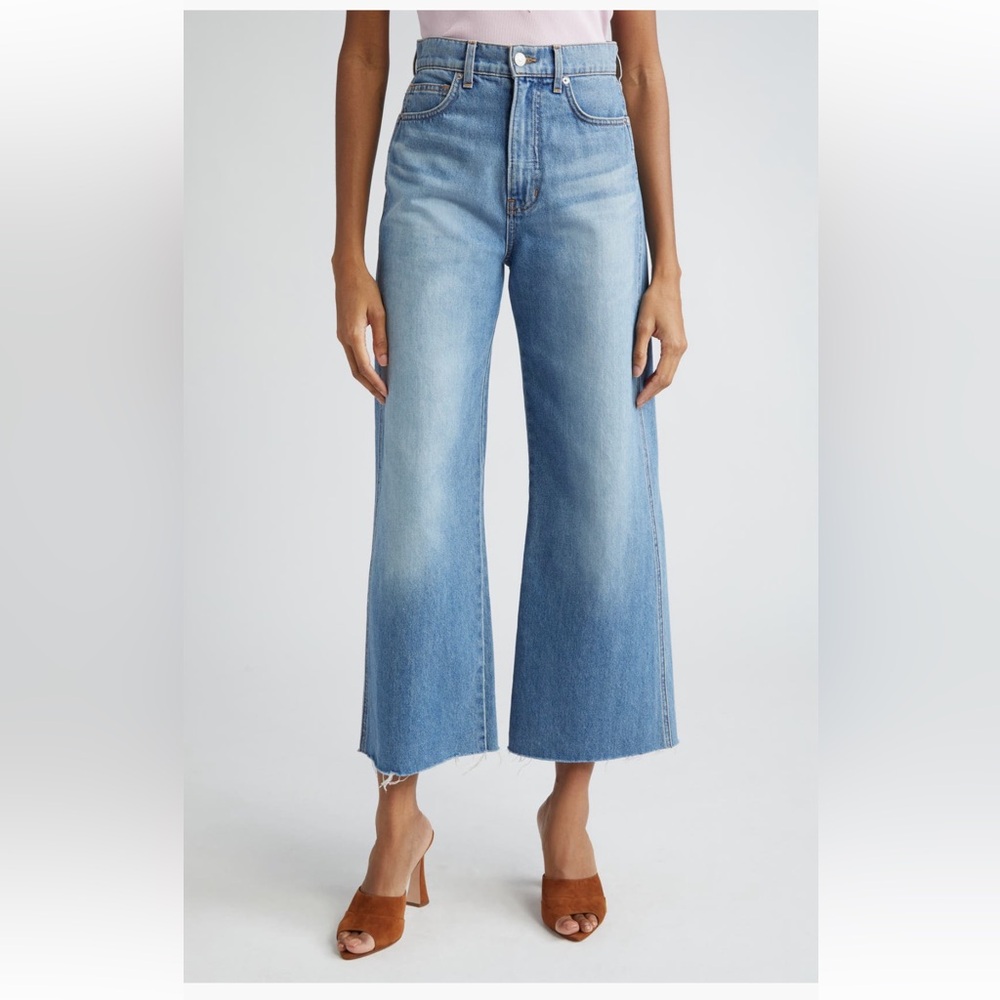 NWT Veronica Beard Taylor Raw Hem, High-Waist, Crop Wide-Leg Jeans